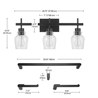 Ensemble de salle de bain tout-en-un de 5 pièces Bunbury, noir mat, applique murale à 3 ampoules avec abat-jours en verre bullé, porte-serviette, anneau à serviette, crochet à peignoir, supp
