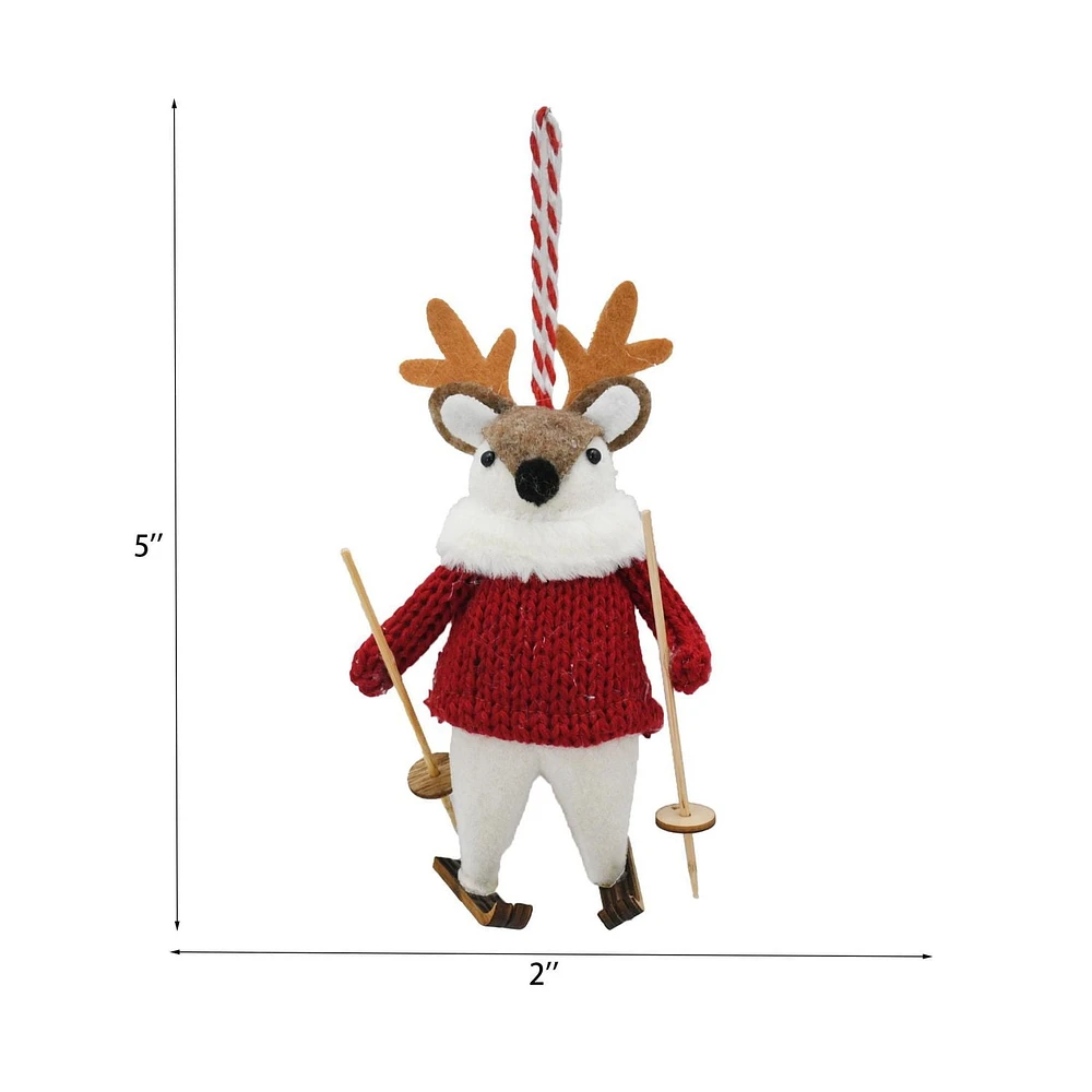 Holiday Time Winter Chalet Reindeer Skiing Ornament, Red
