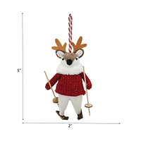 Holiday Time Winter Chalet Reindeer Skiing Ornament, Red
