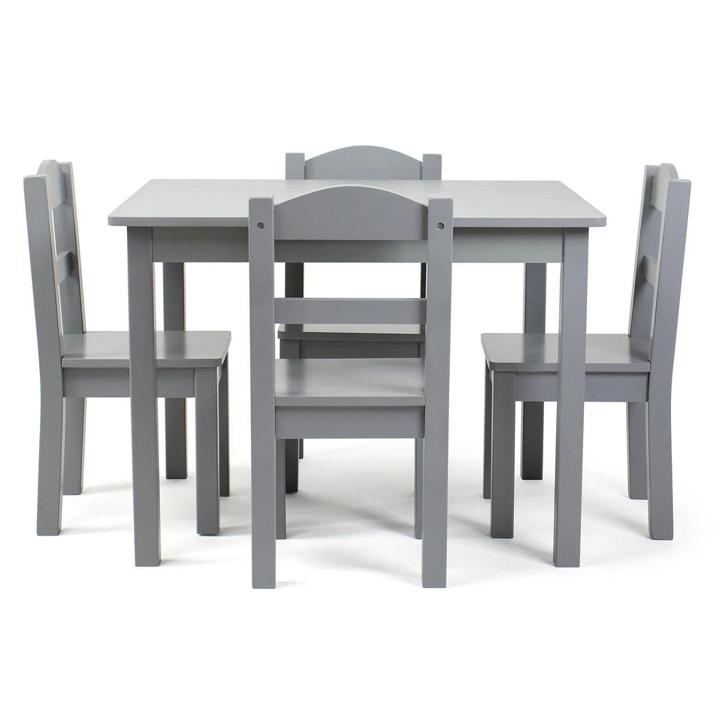 Ens. table et chaises en bois, gris, 5 pcs