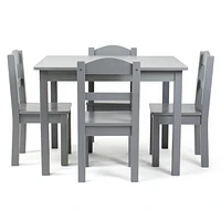 Ens. table et chaises en bois, gris, 5 pcs