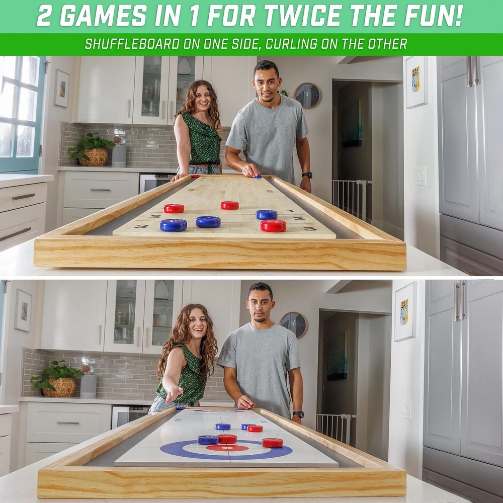 GoSports - 6 ft Tabletop Shuffleboard and Curling 2-in-1 Game