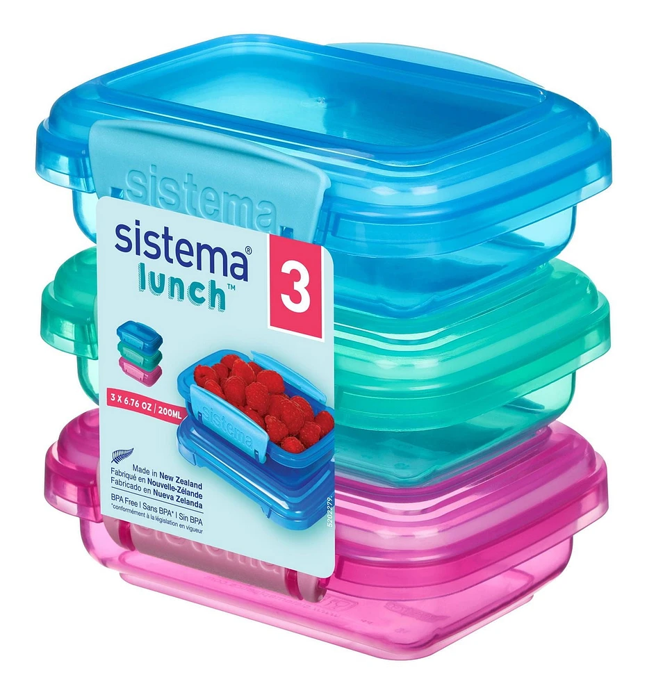 Sistema Lunch Collection Food storage Containers, Assorted Colours, 3 Pack