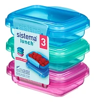 Sistema Lunch Collection Food storage Containers, Assorted Colours, 3 Pack