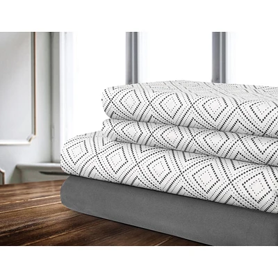 Safdie & Co. Ens. De Draps En Microfibre Tissé 4MCX D Geo Imprimé Solide Gris