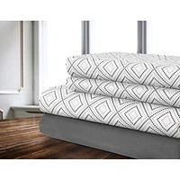 Safdie & Co. Ens. De Draps En Microfibre Tissé 4MCX D Geo Imprimé Solide Gris