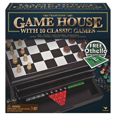 Traditions Wood Game House with 10 Classic Games Including Mini Othello, Cardinal Games