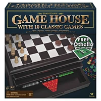Traditions Wood Game House with 10 Classic Games Including Mini Othello, Cardinal Games
