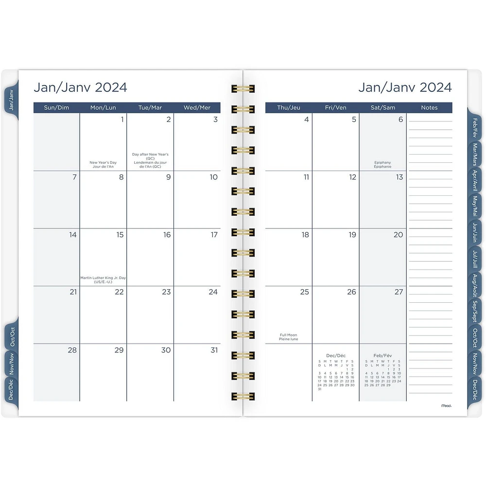 Petit Agenda Hebdomadaire/Mensuel 2024 Mead, Lignes Geo Bleues