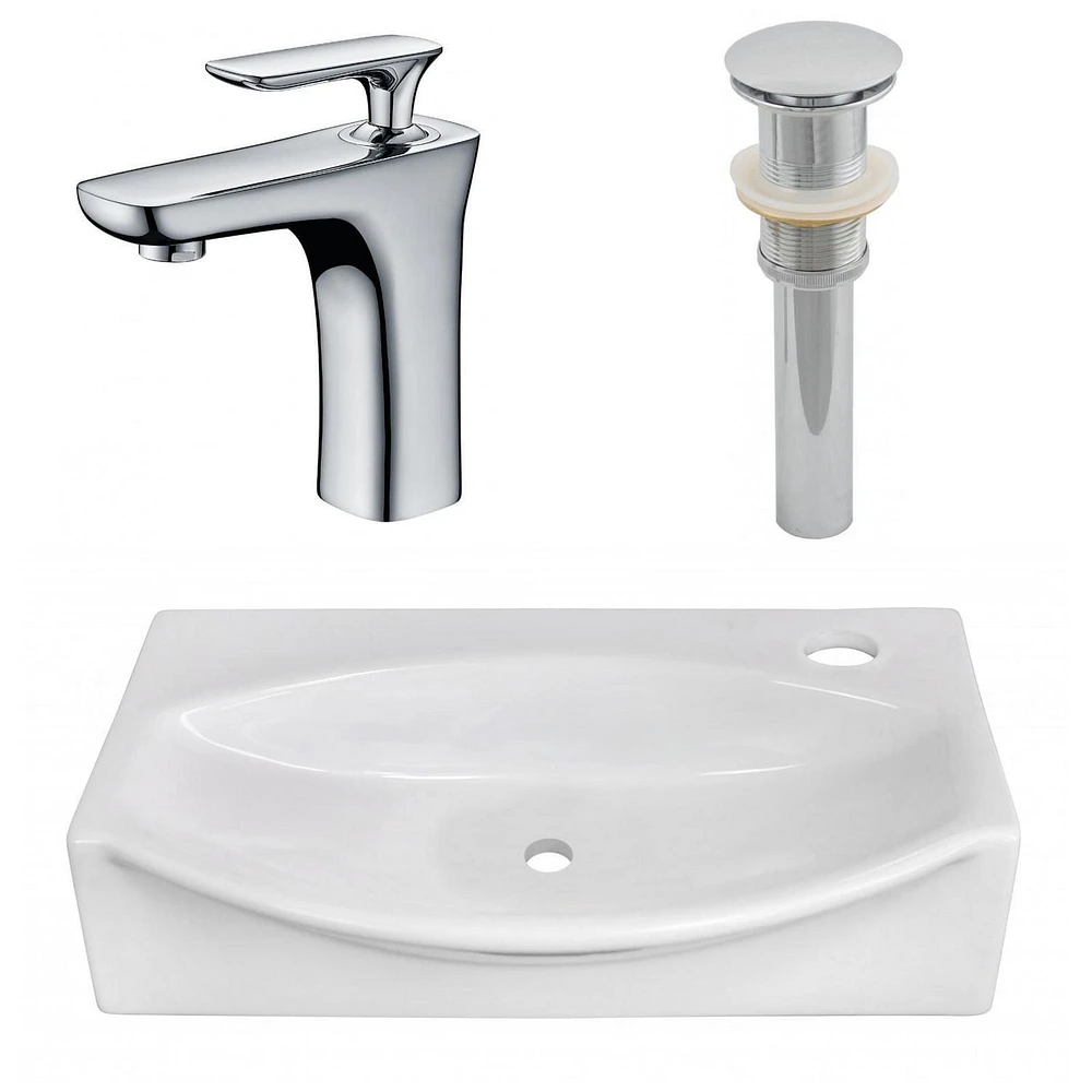 16.5-in. W Wall Mount White Bathroom Vessel Sink Set For 1 Hole Right Faucet AI-26464