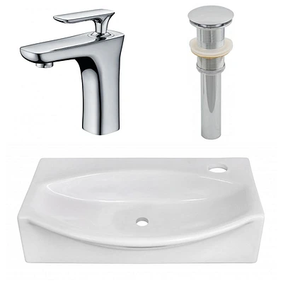 16.5-in. W Wall Mount White Bathroom Vessel Sink Set For 1 Hole Right Faucet AI-26464