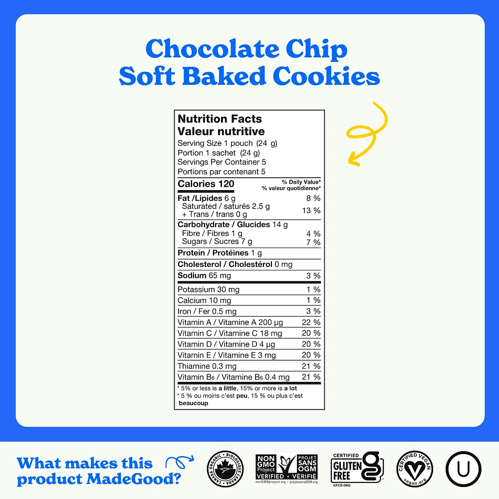 MadeGood Mini-biscuits moelleux Pépites de chocolat Boîte de 15 sachets 15 x 24 g