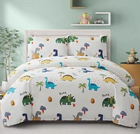 Literie Marina Décoration pour enfants, garçons et tout-petits, en percale de coton doux 600 fils, avec attache d'angle et fermeture à glissière, motif dinosaures et zoo