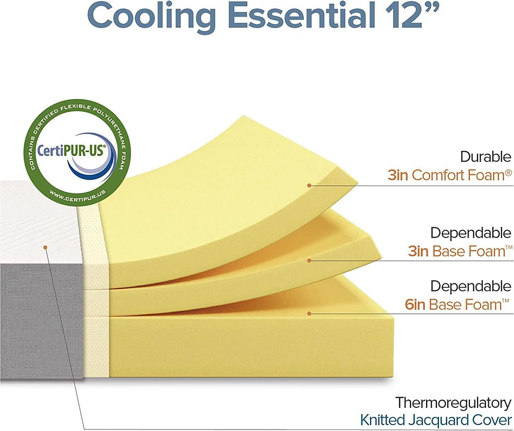 Zinus 12 Inch Cooling Essential Foam Mattress, Affordable Mattress, Mattress in a Box, CertiPUR-US Certified with Pressure Relief & Cool Sleep, 10 Years Warranty