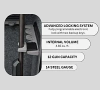 Coffre-fort pour armes à feu Canadian Shield de 53 po de hauteur avec serrure électronique programmable et protection contre le feu | Acier de calibre 14 | Capacité de 12 armes à feu