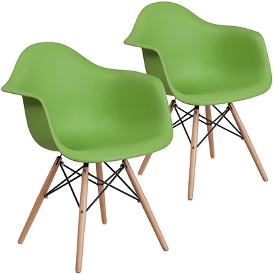 2 pièces Chaise de la série Alonza en plastique vert avec pattes en bois