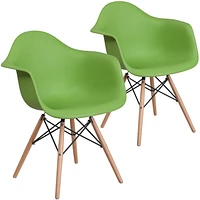 2 pièces Chaise de la série Alonza en plastique vert avec pattes en bois