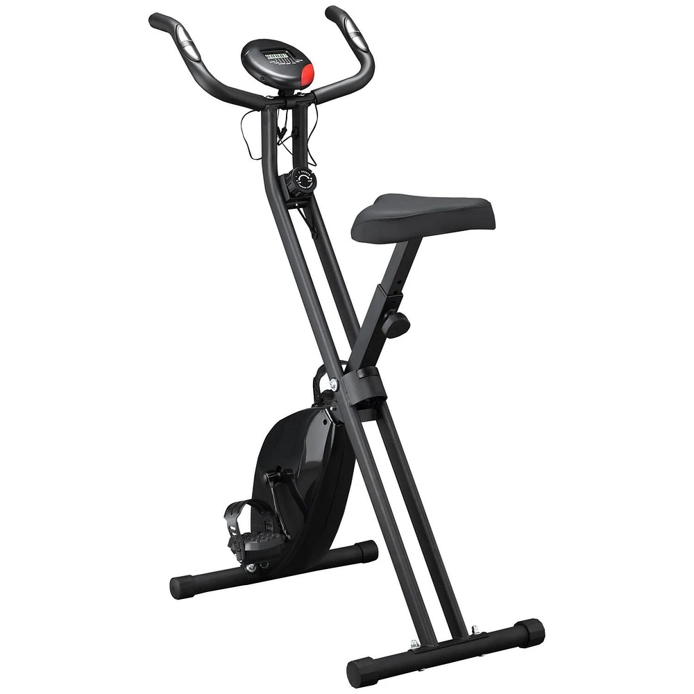 Soozier Foldable Exercise Bike Stationary Upright Bike Cardio Workout 8-Level Resistance