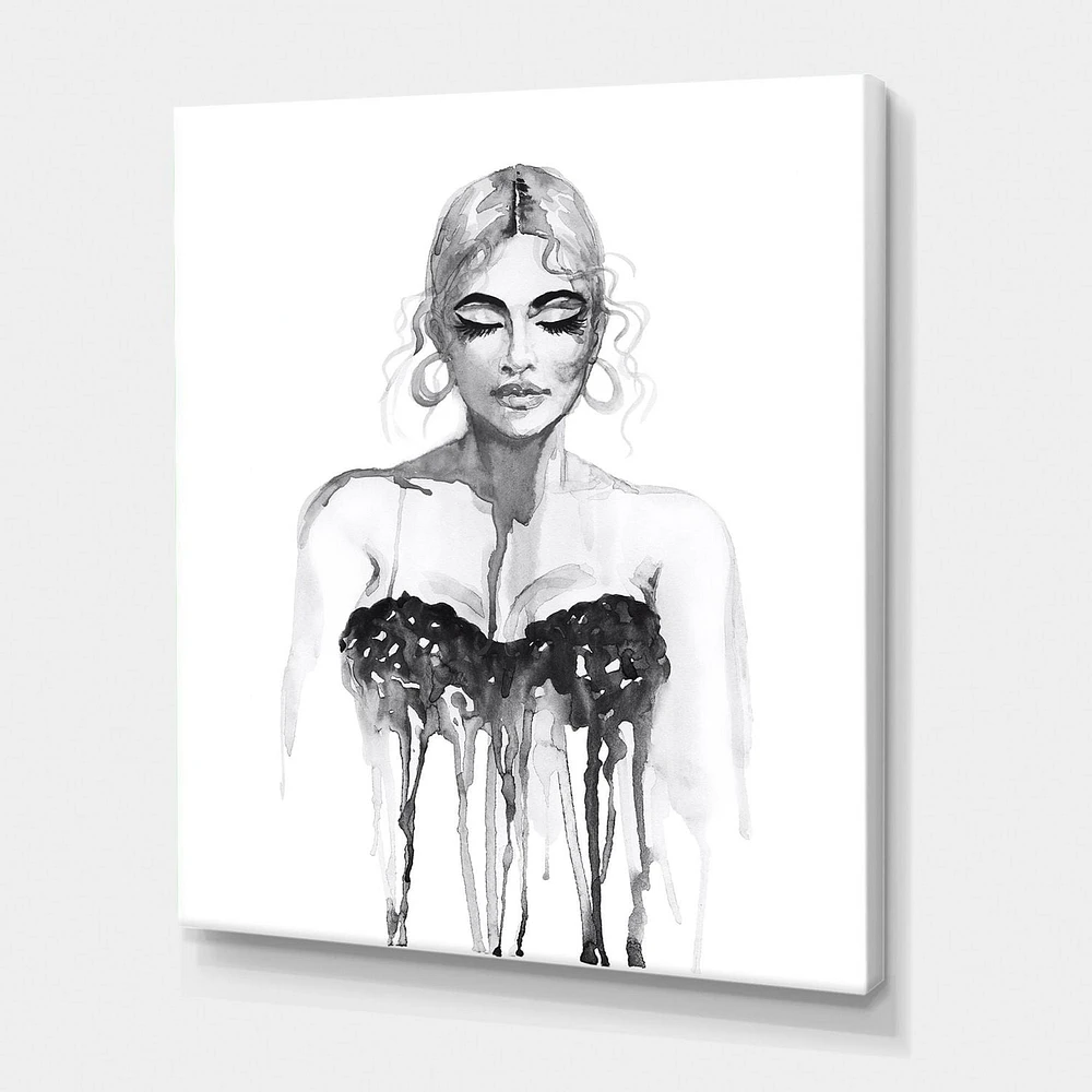 Designart Portrait monochrome de femme portant une robe de soirée Art mural sur toile