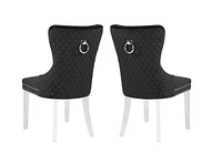 Chaise Marlon en noir, garniture à ongles et chaise de salle à manger à la touffe, chaise à manger en velours, chaise à manger avec pieds en acier inoxydable pour la cuisine et le salon - Ensemble 2