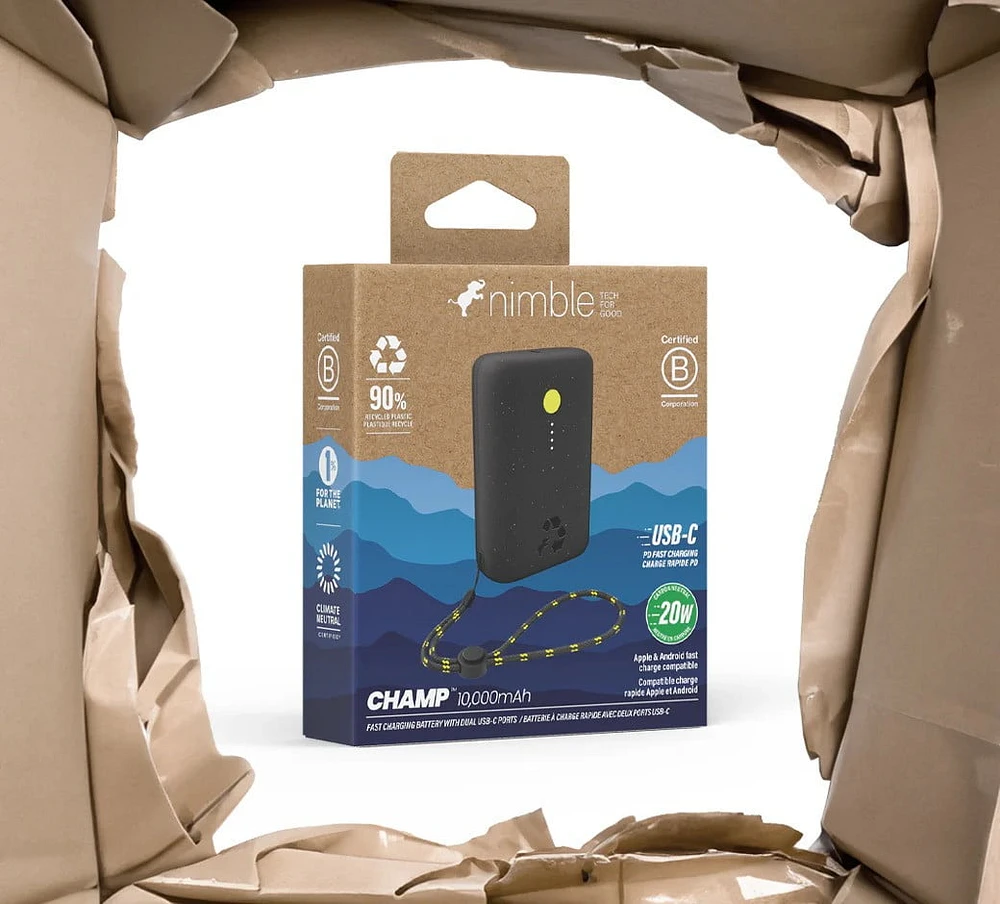 Nimble Batterie Champ 10 000 mAh 20W PD Double USB-C Noir Minuit