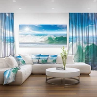 Designart White and Blue Waves under Sun Canvas Wall Art