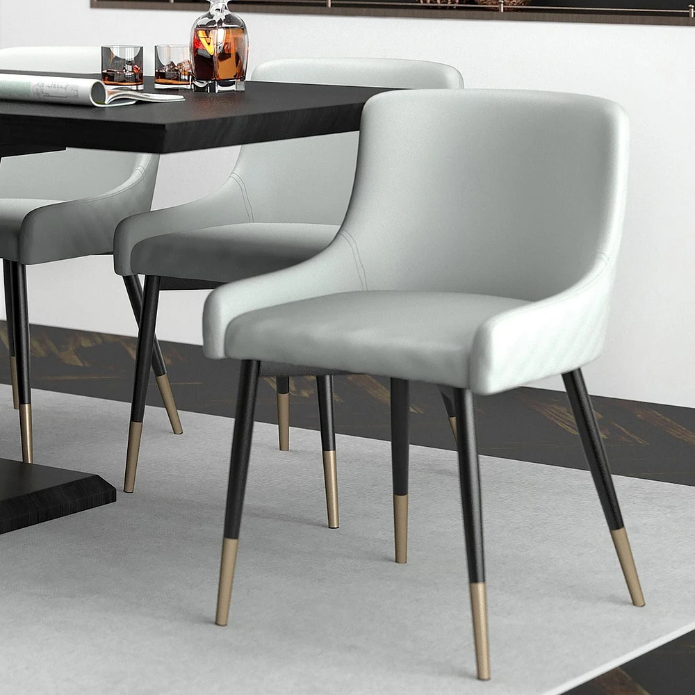 Ensemble de 2 chaises d’appoint modernes en similicuir et en métal, gris pâle