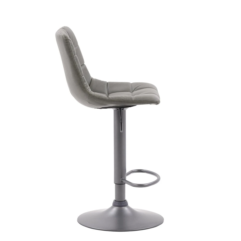 Tabouret de bar Palmer touffeté en cuir végane réglable gris, lot de 2