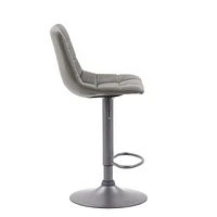 Tabouret de bar Palmer touffeté en cuir végane réglable gris, lot de 2