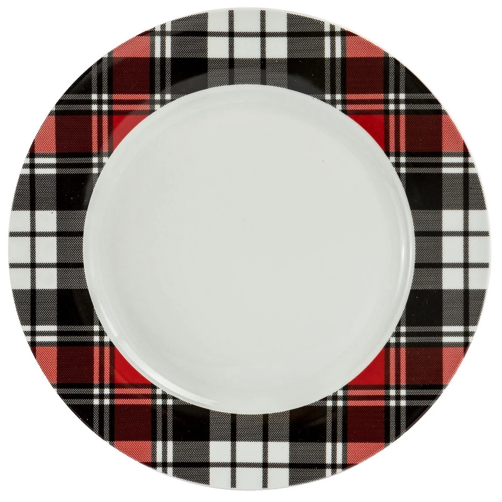 Safdie & Co. Dinnerware set Round Rim 12 Piece Set Cabin Plaid, Set for 4