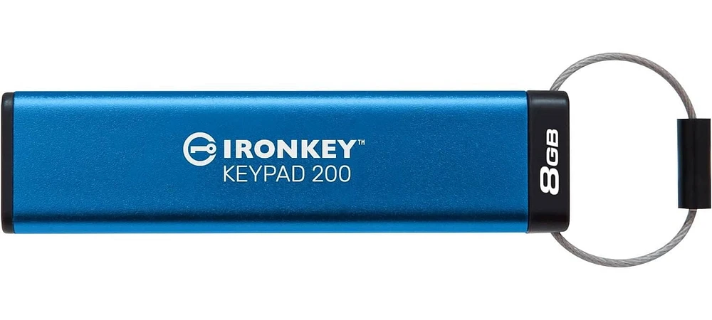 Kingston Ironkey Keypad 200 USB-A Clé USB cryptée 8 Go | Indépendant du système d'exploitation | FIPS 140-3 niveau 3 | XTS-AES 256 bits | Protection BadUSB et Brute Force | Option multi-broches | IKKP