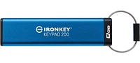 Kingston Ironkey Keypad 200 USB-A Clé USB cryptée 8 Go | Indépendant du système d'exploitation | FIPS 140-3 niveau 3 | XTS-AES 256 bits | Protection BadUSB et Brute Force | Option multi-broches | IKKP