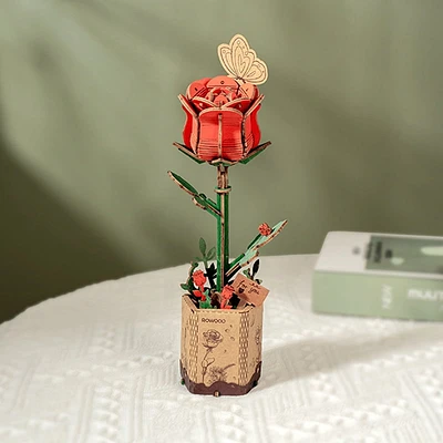 Rolife DIY Wooden Flower Red Rose TW042