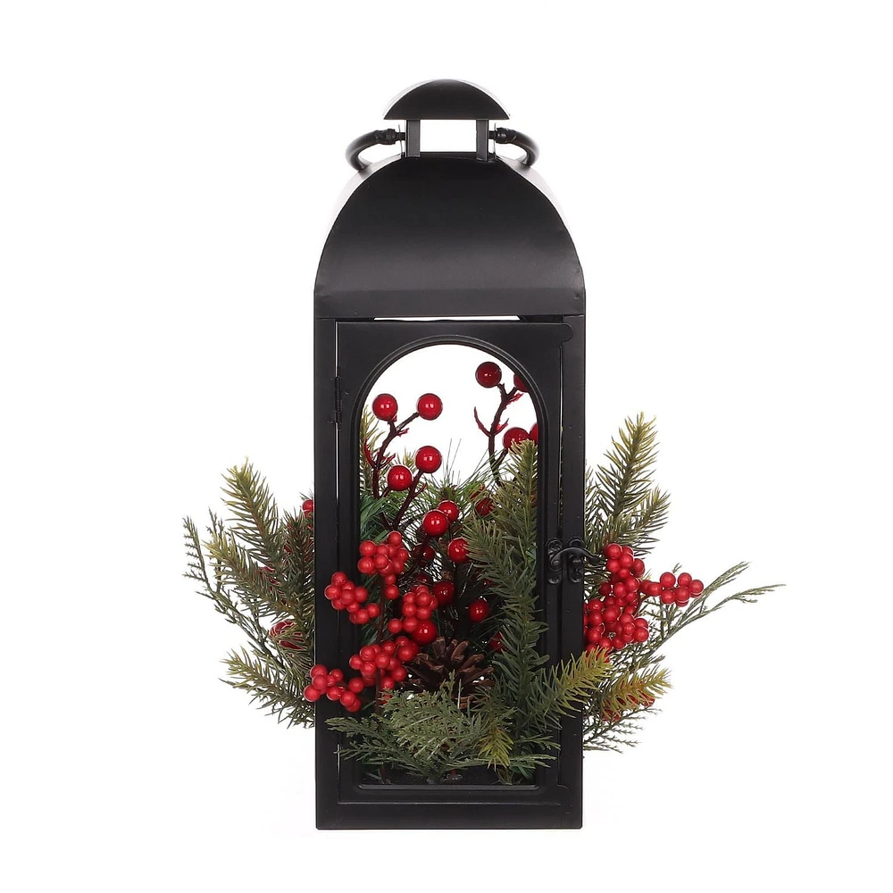 Noël noir métal lanterne décor 38cm