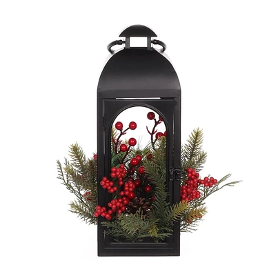 Noël noir métal lanterne décor 38cm