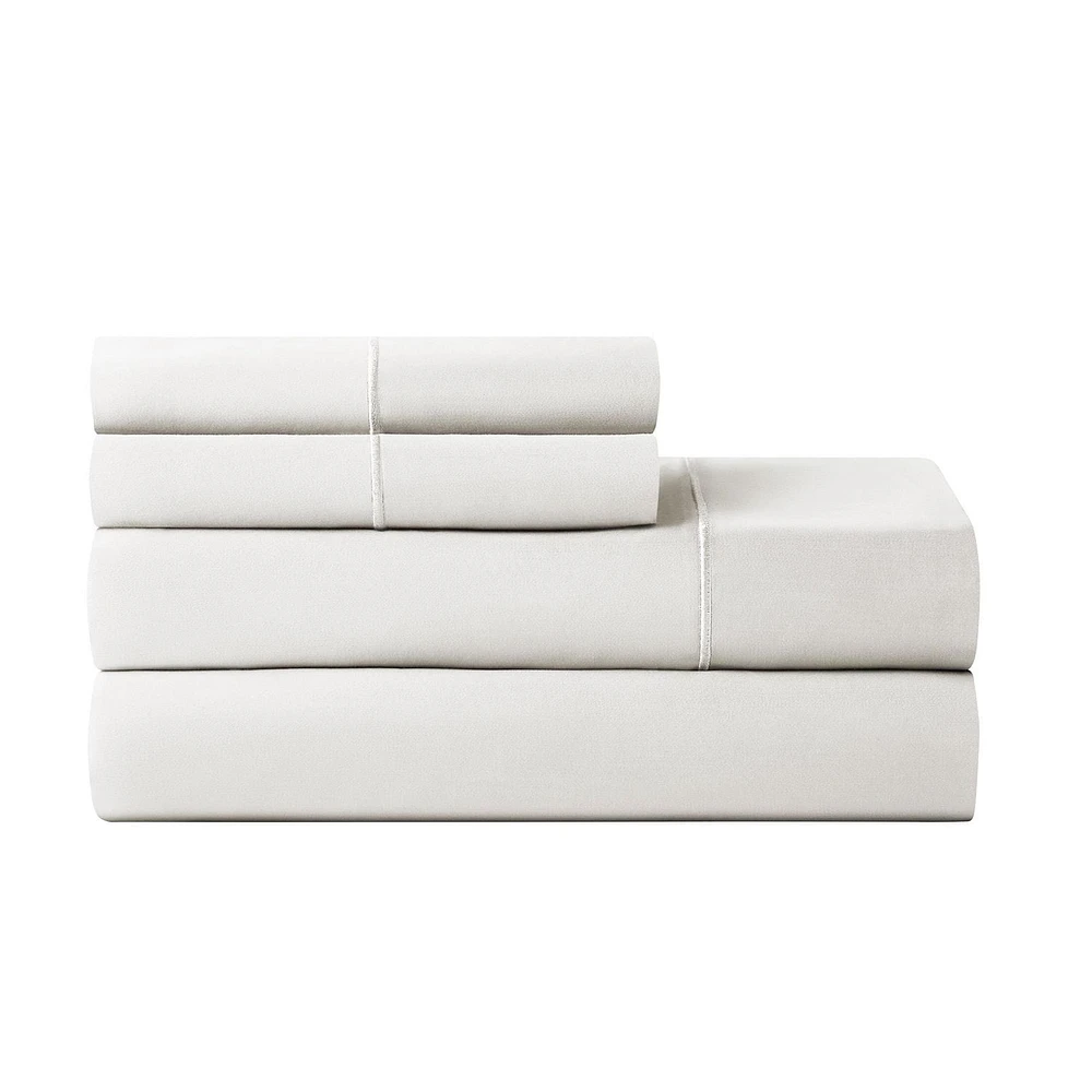 Ensemble de draps pour lit adulte en coton égyptien blanc 600 contexture, 4 pièces, hotel style, grand lit - Poche profonde