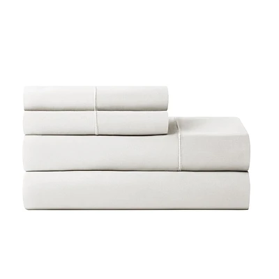 Ensemble de draps pour lit adulte en coton égyptien blanc 600 contexture, 4 pièces, hotel style, grand lit - Poche profonde