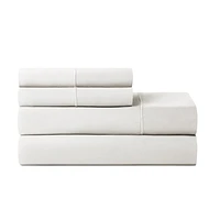 Ensemble de draps pour lit adulte en coton égyptien blanc 600 contexture, 4 pièces, hotel style, grand lit - Poche profonde