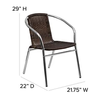 Chaise de restaurant empilable commerciale pour l'intérieur et l'extérieur en aluminium et rotin brun foncé