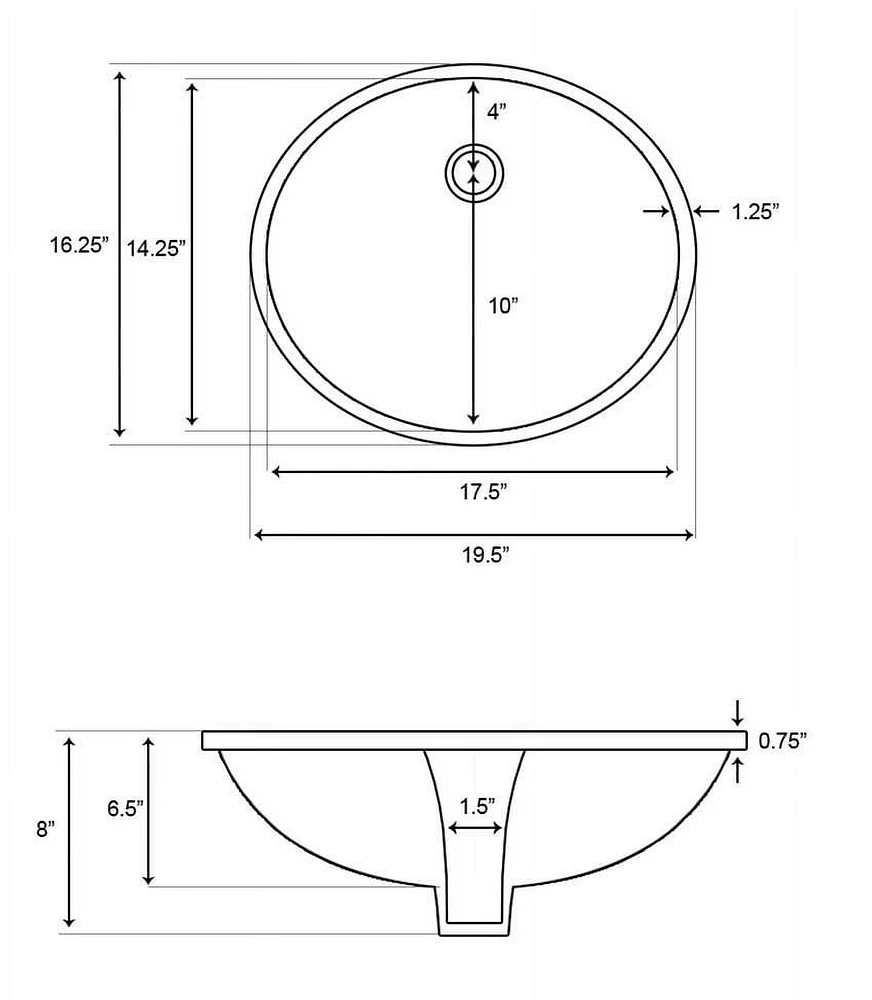 19.5-in. W CUPC Oval Bathroom Undermount Sink Set In Biscuit - Chrome Hardware - Overflow Drain Incl. AI-13153