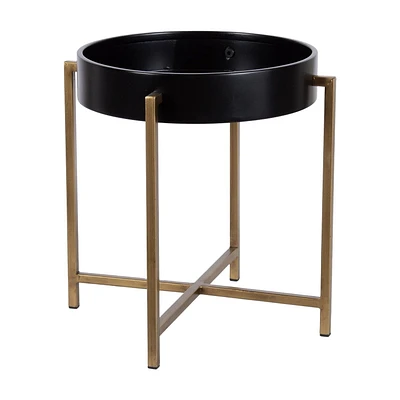 Uniek DesignOvation Valrico Black and Gold Plant Stand, Metal and MDF, 12 H x 11.4 W x 11.4 in D