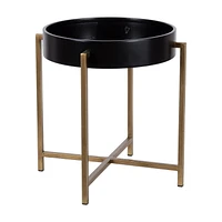 Uniek DesignOvation Valrico Black and Gold Plant Stand, Metal and MDF, 12 H x 11.4 W x 11.4 in D