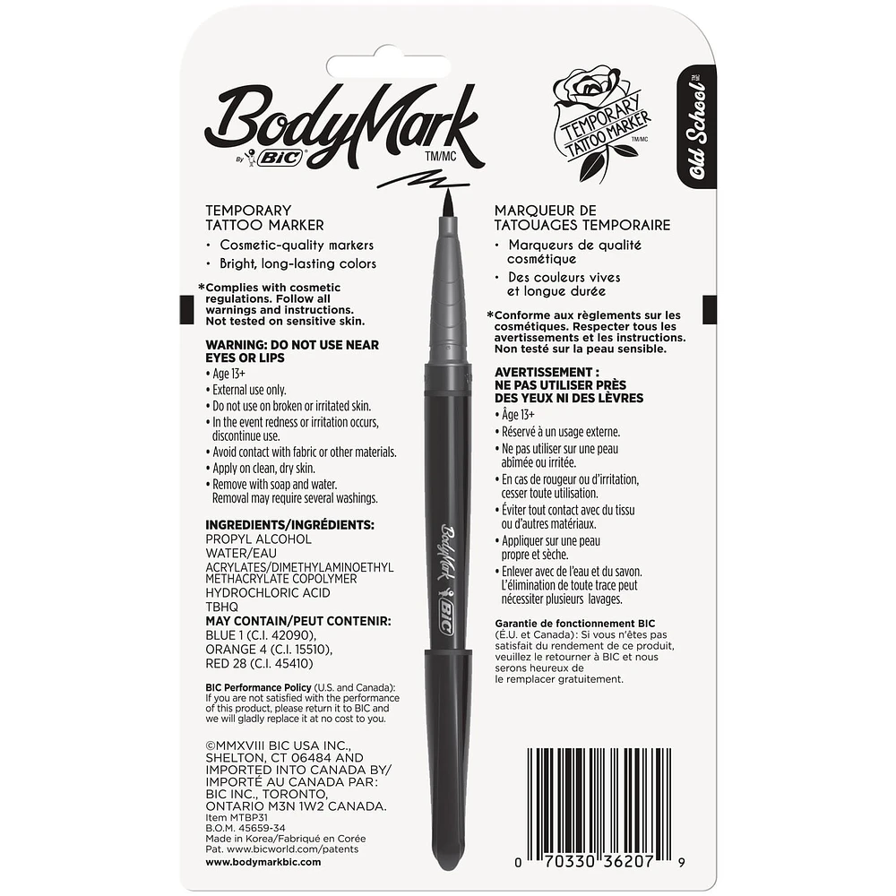 Marqueur pour la peau BIC® BodyMark(MC) Old School(MC) 3 marqueurs par emballage