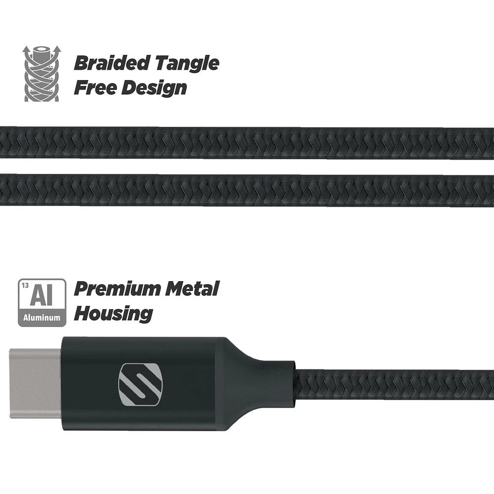 Scosche Charge & Sync USB-C to USB-A Braided Cable 10ft Space Grey StrikeLINE