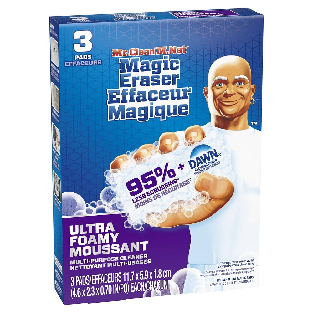 Mr. Clean Magic Eraser Ultra Foamy Multi Purpose Cleaner, Foaming Magic Eraser Sponge Multi Surface Cleaner, 3CT