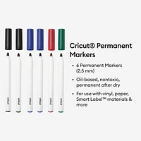 Feutres permanents Cricut 2,5 mm, Noir/Bleu/Rouge/Vert (6 unités)