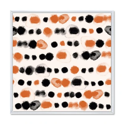 Designart Black and Orange Polka Dots FLOAT FRAME WALL ART