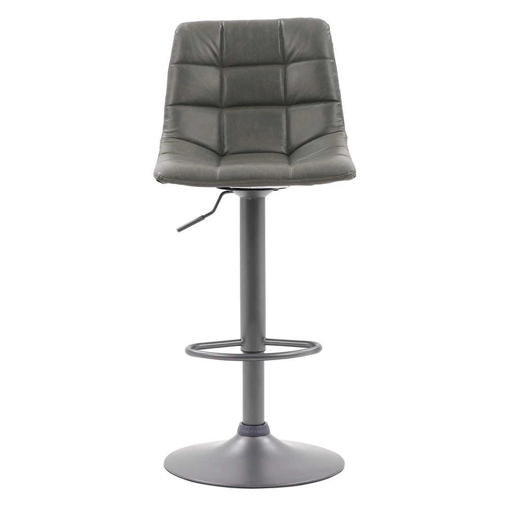 Tabouret de bar Palmer touffeté en cuir végane réglable gris, lot de 2