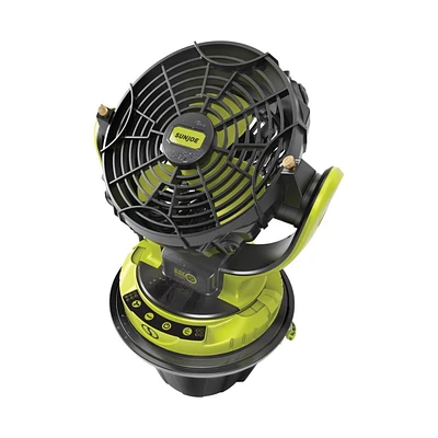 Sun Joe 24V 3-Speed Portable Misting Fan – Rotating Universal Bucket Top Fan with 2.0Ah Battery, Bucket & Hose for Outdoor Cooling