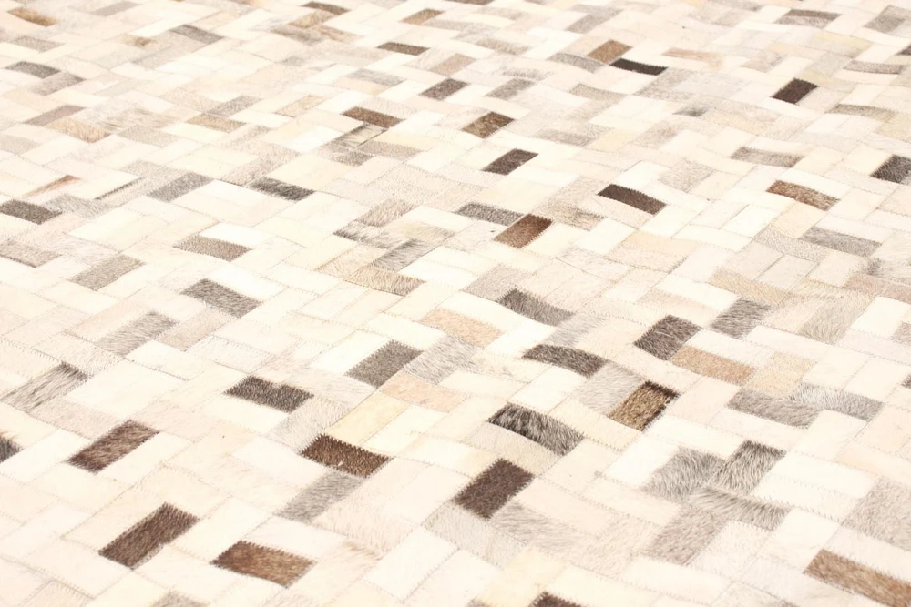 ECARPETGALLERY 8'0" x 10'3" Contemporary Cowhide Patchwork Handmade Area Rug for Living Room, Dining Room and Bedroom in Ivory